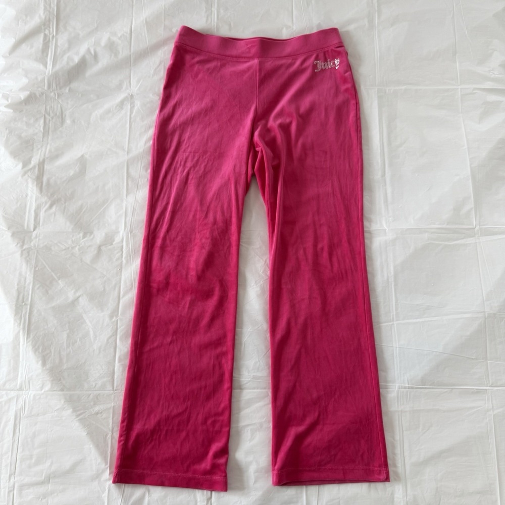 Juicy Couture Flared Yoga Pants Hot Pink Velour Rhinestone Logo Medium
